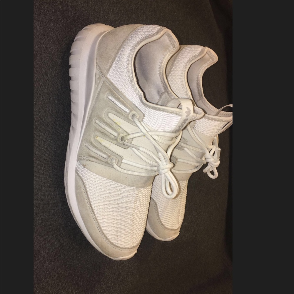 White and tan adidas tubular